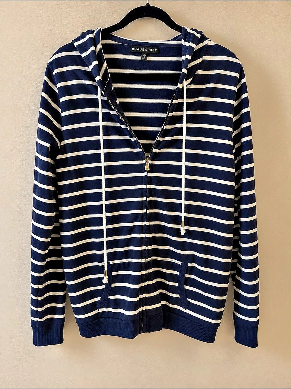 Chaus Sport Striped Zip Hoodie in Blue & White Size Medium Like New